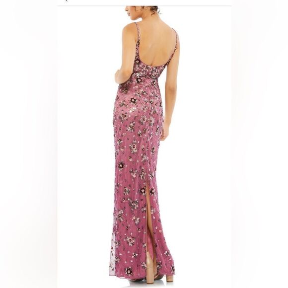 Mac Duggal Floral Beaded Scoop Neck Column Gown NWT 5477 Raspberry - Picture 4 of 9